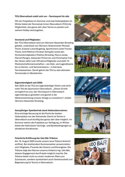 TCU - Tennisclub Union Obervellach: Information (Seite 1)