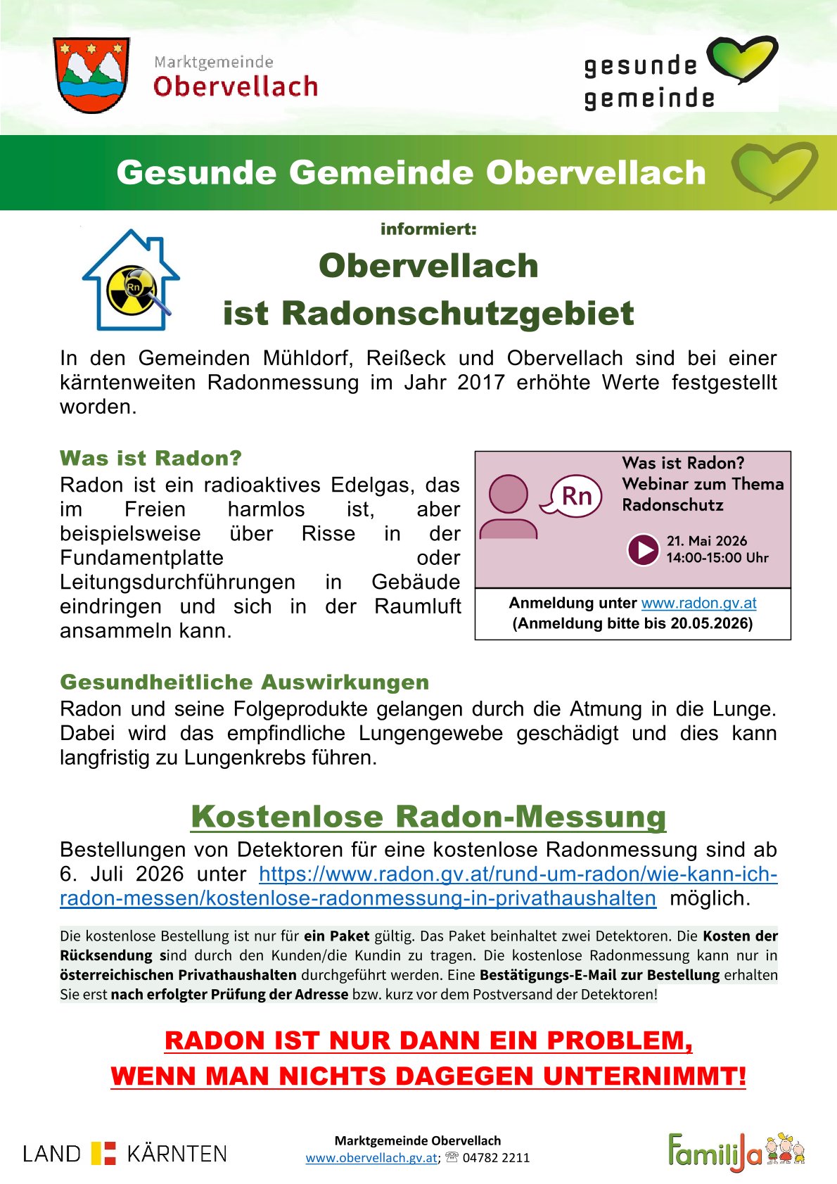 Gesunde Gemeinde: Obervellach ist Radonschutzgebiet - Webinar