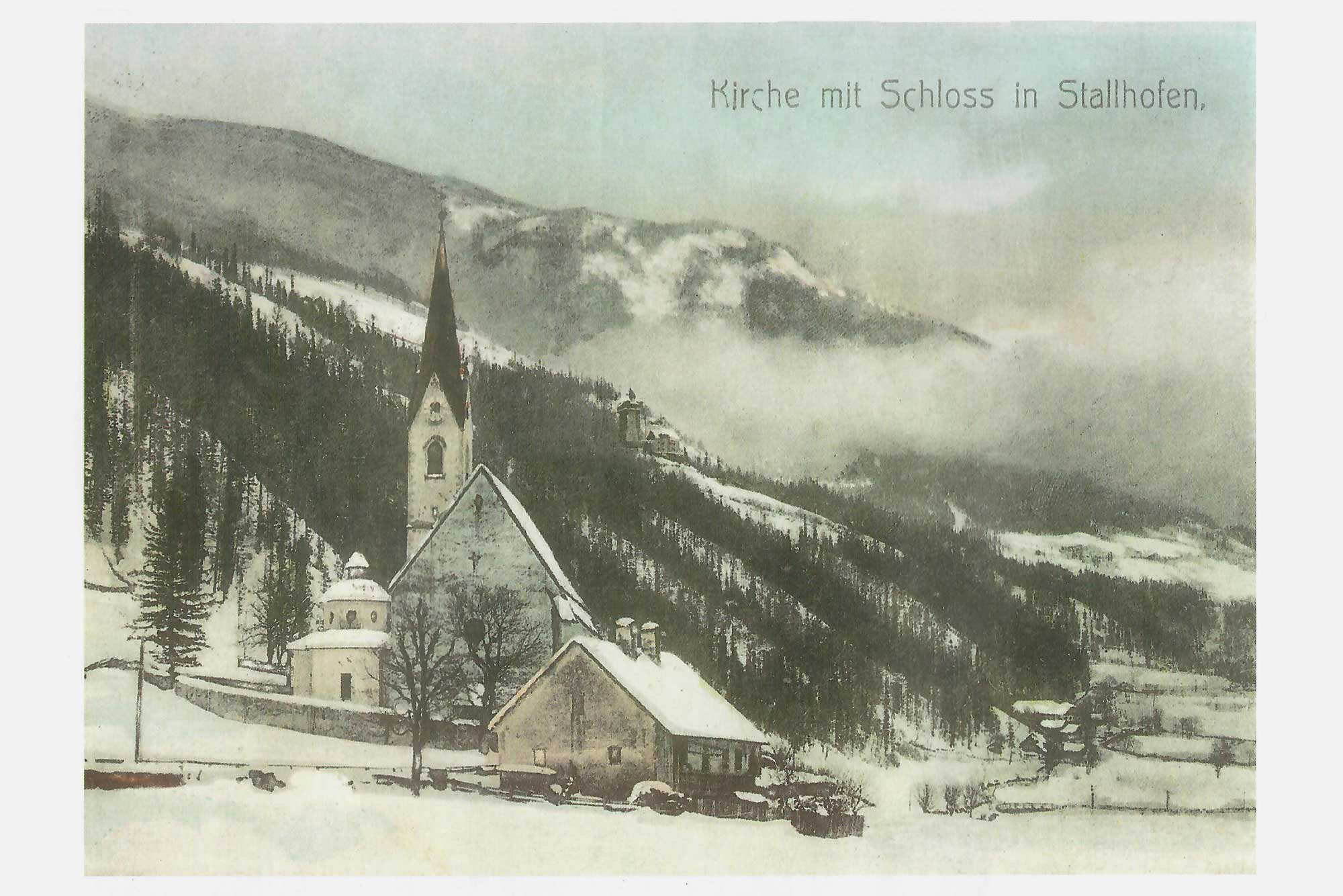Kirche Stallhofen mit Burg Falkenstein, 1935